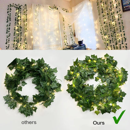 RECUTMS Fake Vines 12 Pack 86 FT Artificial Ivy with 100 LED String Light Leaves Wall Leaf Plants Greenery Garland Hanging Plant Vine for Room Garden Office Wedding Decor