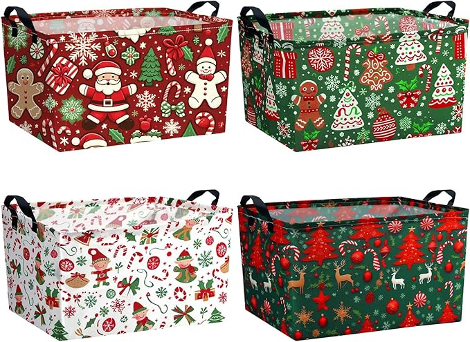 4 Pack Christmas Storage Bin Collapsible Large Christmas Storage Baskets