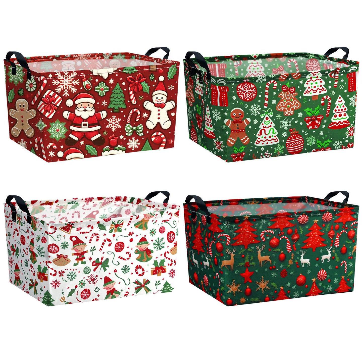 Bulyoou 4pcs Christmas Storage Basket Fabric Laundry Baskets with Handle Xmas Foldable Organizer Boxes for Office Home Baby Cloth Toy Book 15 x 10 x 8(Retro)
