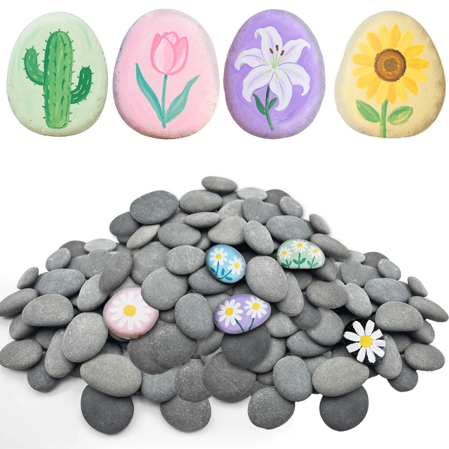 Reeplan 105PCS Rocks for Painting Bulk, 2-3 Inches Natural Smooth River Rocks for Painting, Flat Stones for Crafts and Decorations, Kindness Stones for DIY Arts(105)