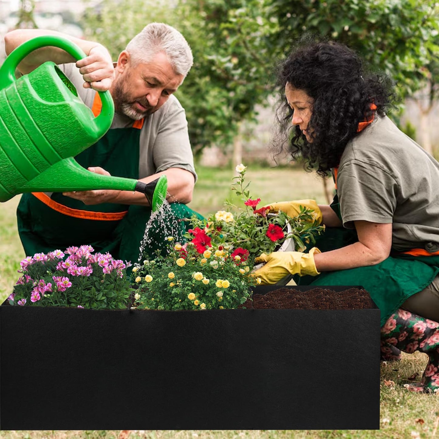 CIEOVO 4 Pack Fabric Raised Garden Bed, 22 Gallon 3 Grids Breathable Garden Growing Bags with Handle, Garden Grow Planter Bags Plant Bed for Growing Herbs Flowers and Vegetables