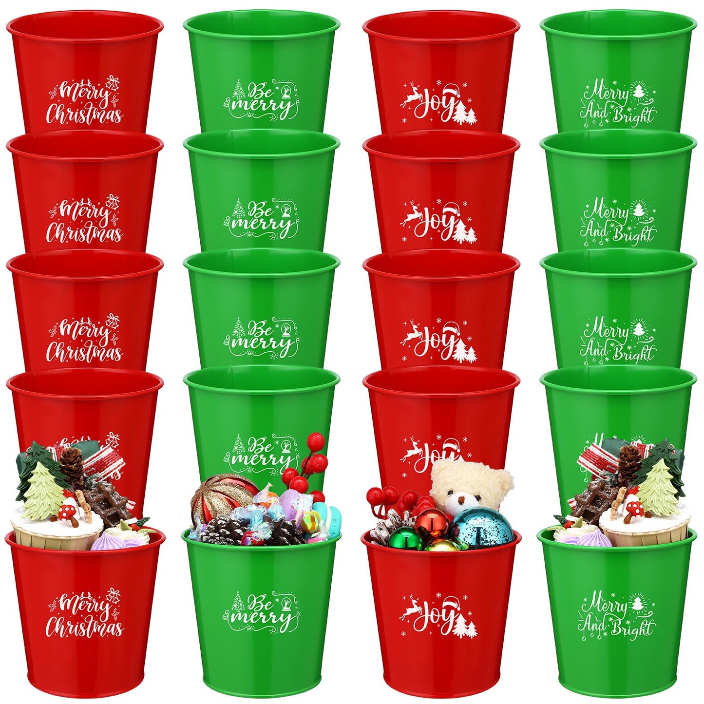 LIUBUJINGYING 20 Pcs Christmas Metal Buckets Christmas Galvanized Flower Planters Pots Red Green Farmhouse Metal Pail Rustic Decorative Gardening Containers for Party Home Xmas Outdoor Indoor Decor