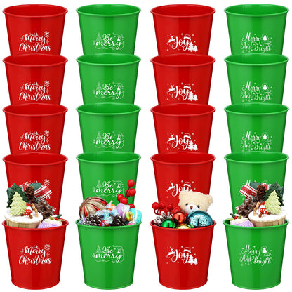 LIUBUJINGYING 20 Pcs Christmas Metal Buckets Christmas Galvanized Flower Planters Pots Red Green Farmhouse Metal Pail Rustic Decorative Gardening Containers for Party Home Xmas Outdoor Indoor Decor