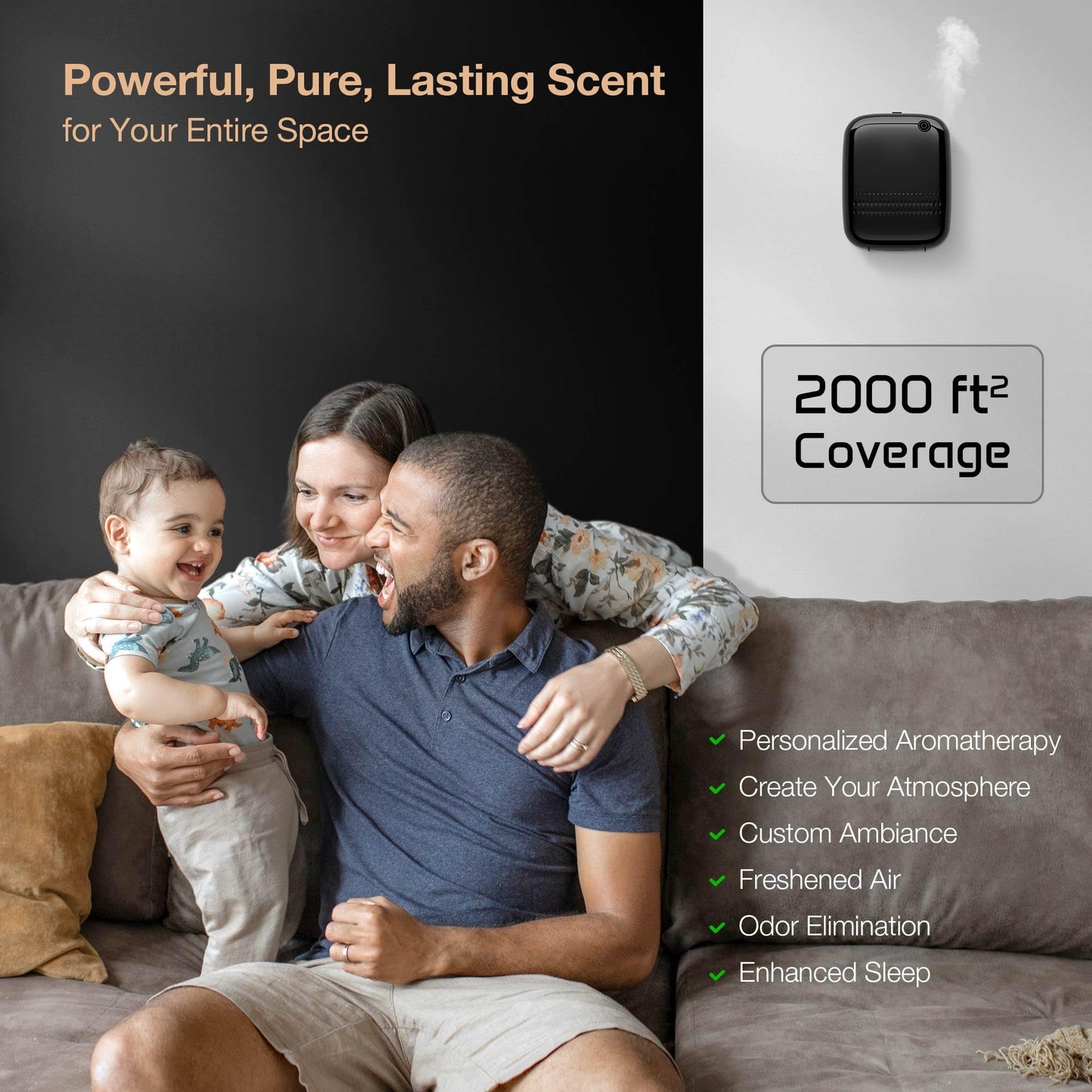 Airversa Smart Scent Air Machine with 400mL Capacity Up to 2000 sq.ft. Waterless Essential Oil Diffuser for Home and Commercial Use, Aromatherapy Scent Diffuser for Large Rooms, ANW-Black