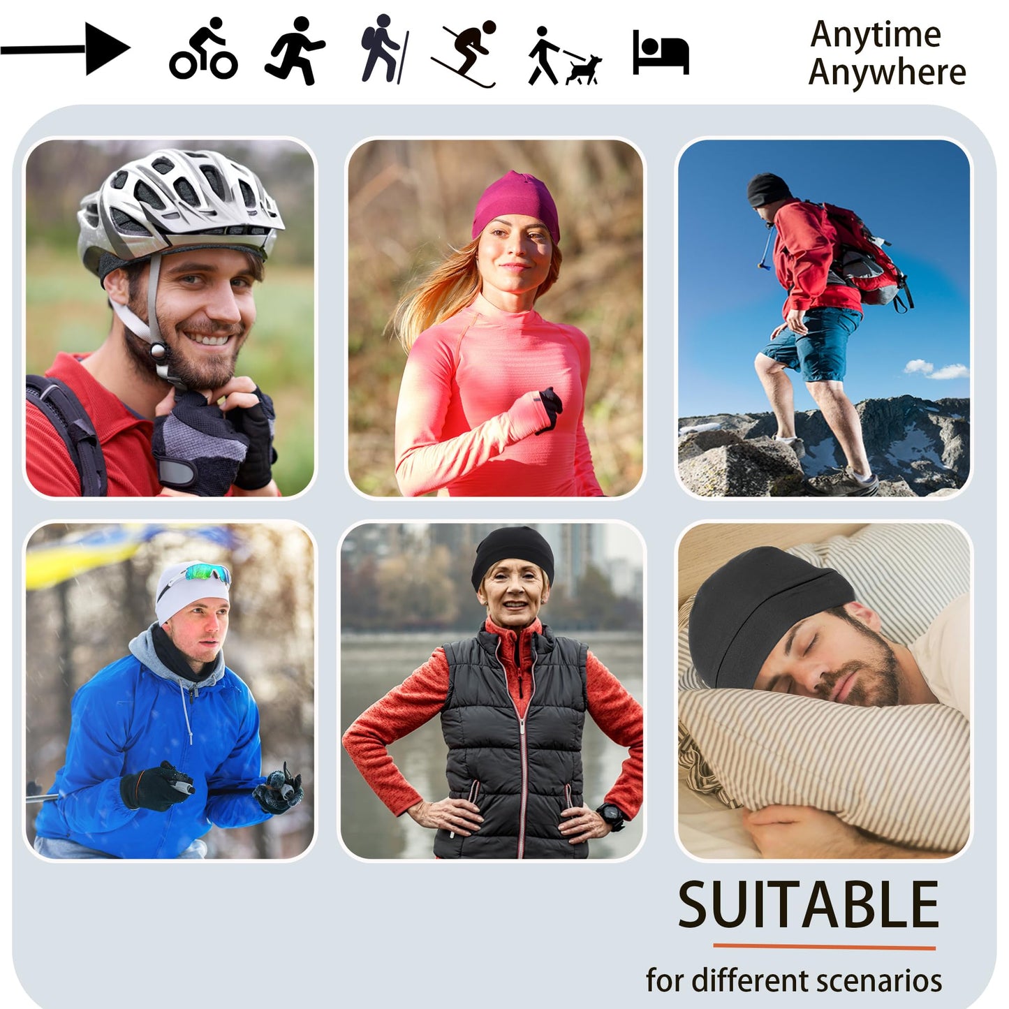 vidsel 100% Cotton Skull Caps for Men Women Breathable Night Cap Sleep Hats Soft Lightweight Running Beanie Helmet Liner