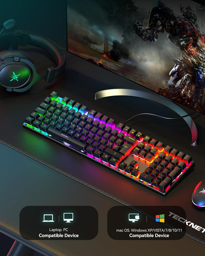 TECKNET Mechanical Gaming Keyboard - Red Switches Mechanical Keyboard with 109 Keys, 24 LED Lighting Modes, Fully Programmable Keys & Anti-Ghosting for Gaming, PC, Windows, Gamer, Office, UK Layout
