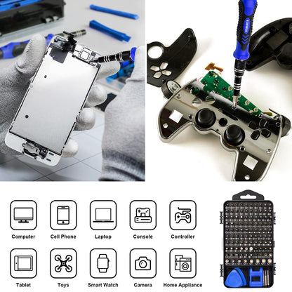 STREBITO Precision Magnetic Screwdriver Set 124-Piece Electronics Tool Kit with 101 Bits, for Computer, Laptop, Cell Phone, PC, MacBook, iPhone, PS4, PS5, Xbox Repair