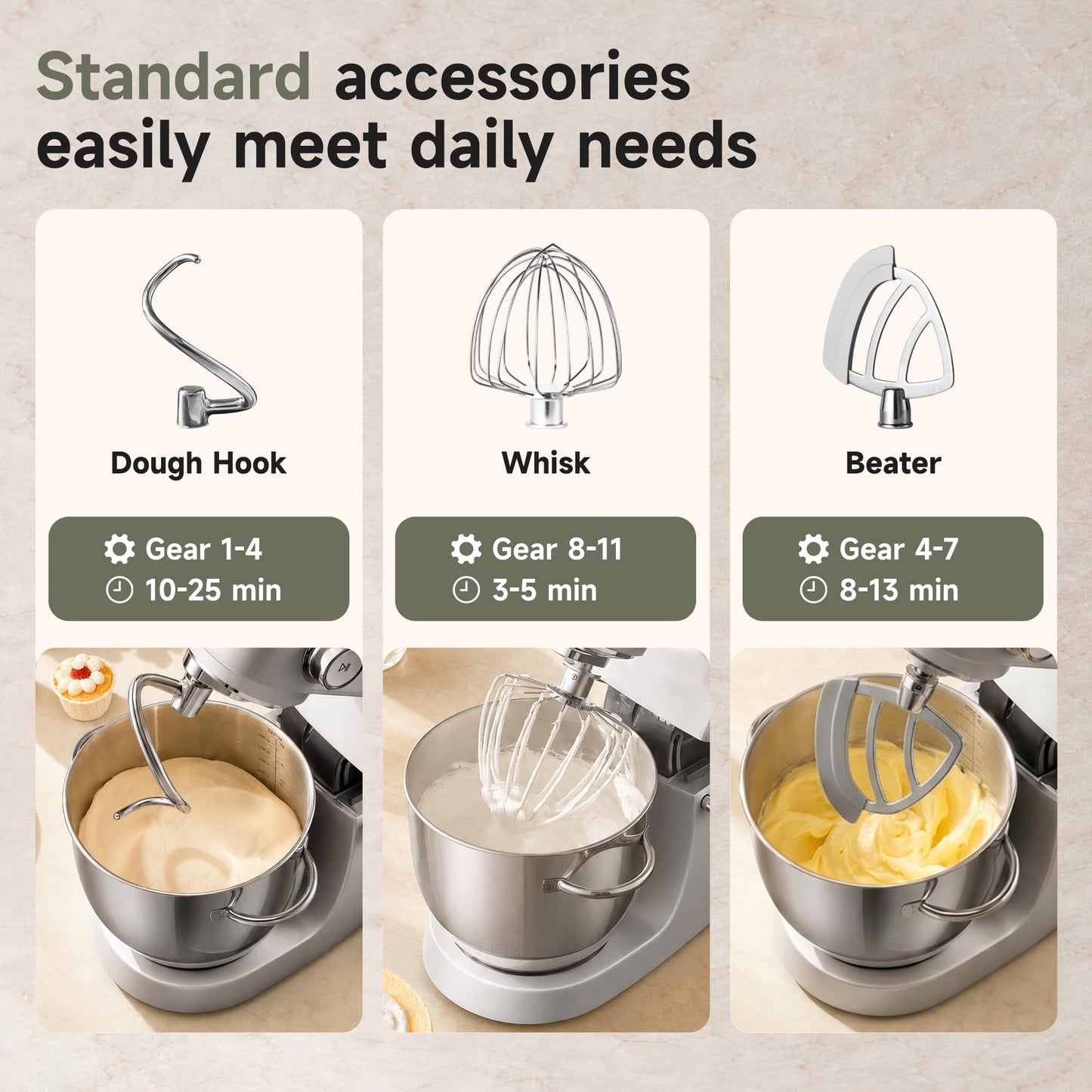 Hauswirt Stand Mixer 6QT XL Large, 4.5" LED Touch Screen Electric Household Stand Up Mixer, Full Metal Structure Standing Mixer 11-Speed, Dough Cake Bread Mixer – Silver