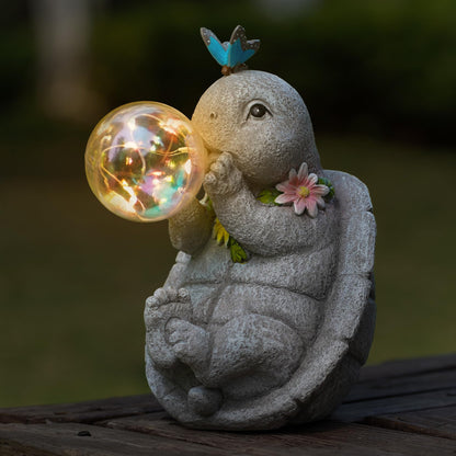 zuzuzen Solar Turtle Statues Garden Decor with Bubble LED Light, Outdoor Tortoise Statue Resin for Patio, Lawn, Yard Gift for Mother's Day, Birthday, Housewarming