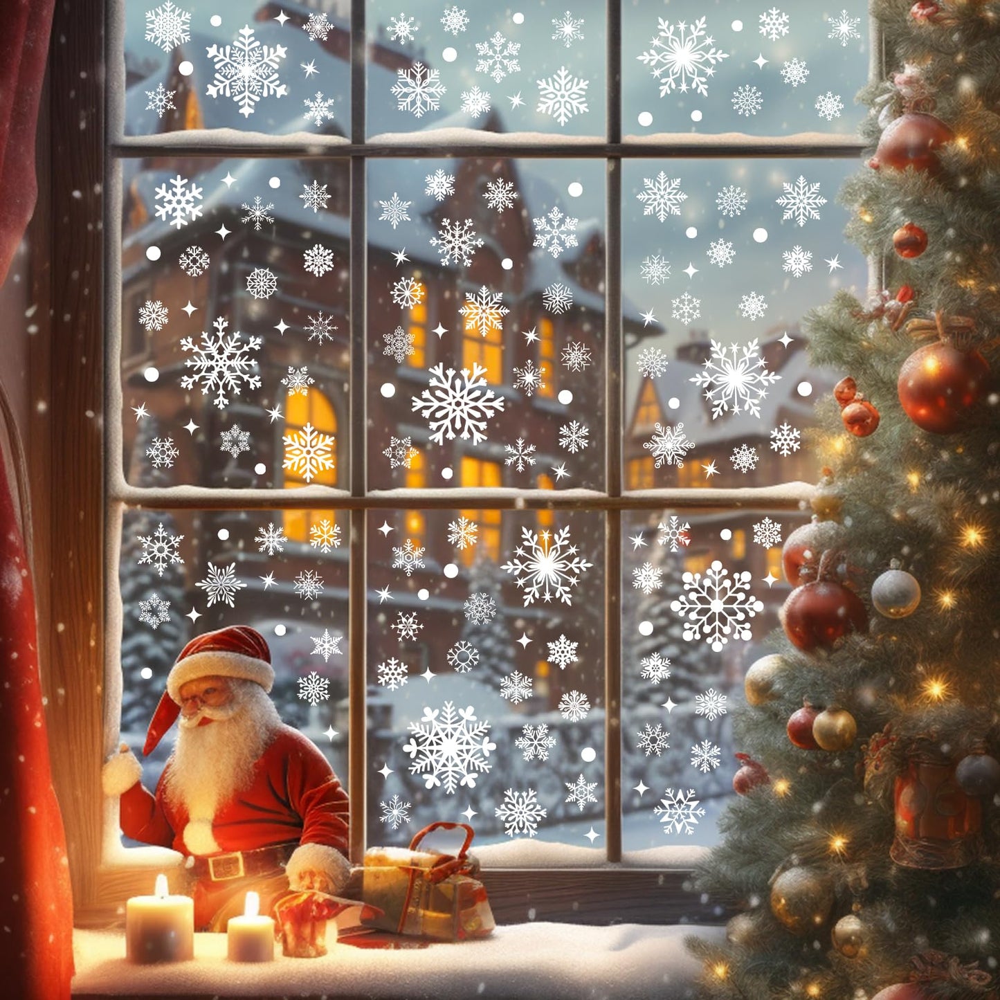 Homerove 510 Pcs 10 Sheet Double-Sided Christmas Window Clings, Christmas Snowflake Window Cling Stickers for Glass, Xmas Holiday Snowflake Decals for Party