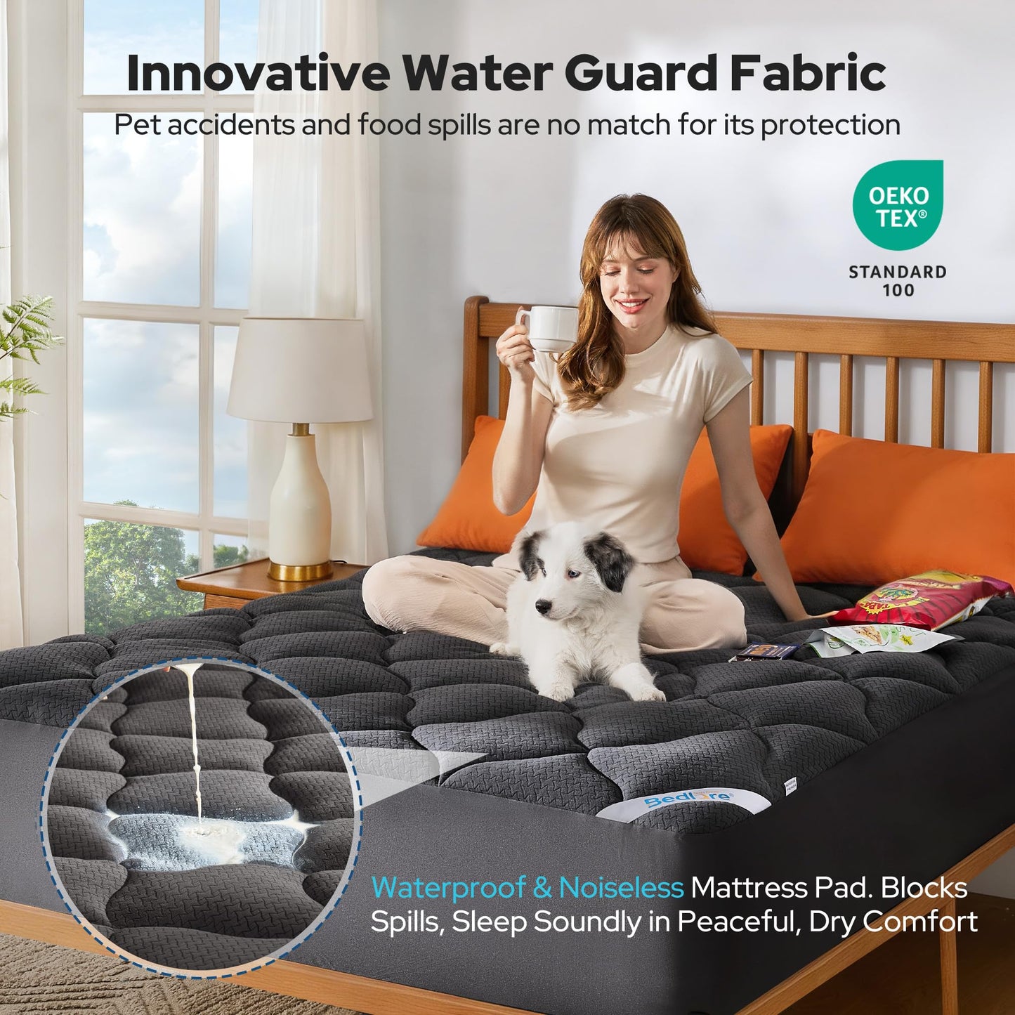 BEDLORE Waterproof Full Size Mattress Pad, Breathable Mattress Protector with 6-15 Inch Deep Pocket, Quilted Fitted Mattress Topper Bed Cover, Noiseless & Machine Washable