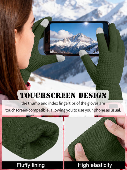 URATOT Winter Warm Knitted Sets Beanie Pompom Hat Scarves Winter Touchscreen Gloves Scarf Set for Men Women