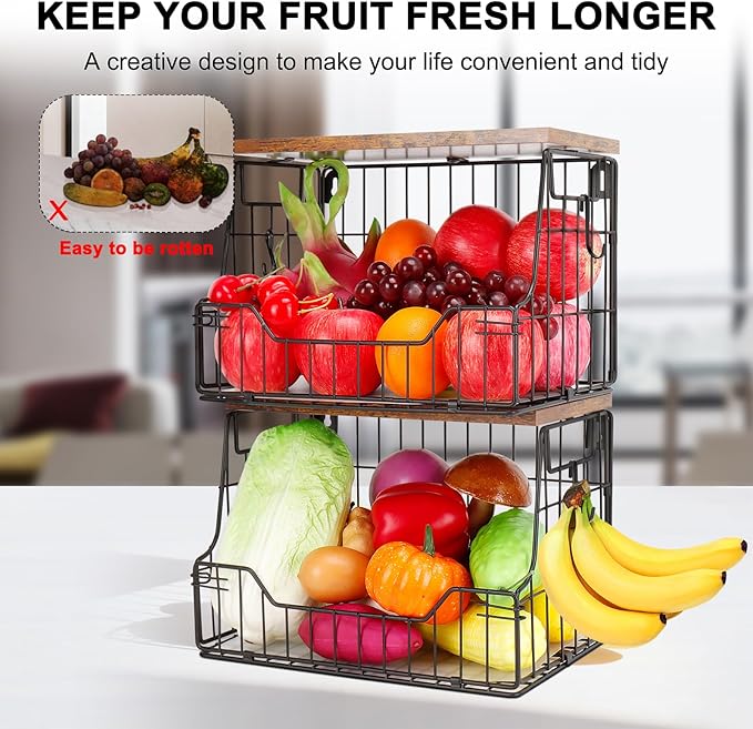 Livabber Fruit Basket for Kitchen, Metal Fruit Vegetable Storage Bin