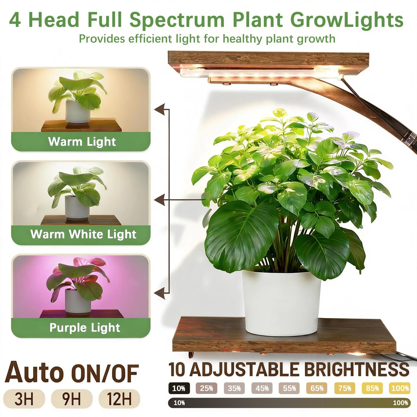 VECELO 66.1" Tall Plant Stand Indoor with Grow Lights, 9-Tier Plant Shelf with Hanging Hooks, S-Shaped Metal Plant Rack, Space-Saving for Home, Living Room & Corner Spaces, Brown