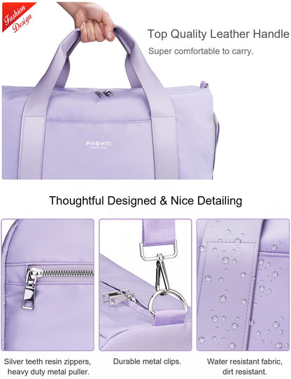 PHSYNI Gym Bag for Women Girls with Shoe Compartment & Wet Pocket - Duffle Bag for Travel Sports Fitness Workout Athletic, 19"-Medium, Purple
