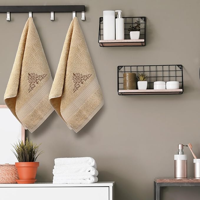 2 Pcs Damascus Hand Towels Brown Farmhouse Bathroom Decor 14x29 Inch