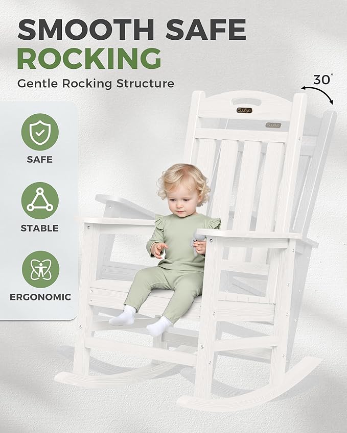 Oversized Rocking Chairs Outdoor Set of 2, High Back Porch Rocker Chair, HDPE All Weather Resistant Rocking Chairs for Patio, 380lbs Weight Capacity, White