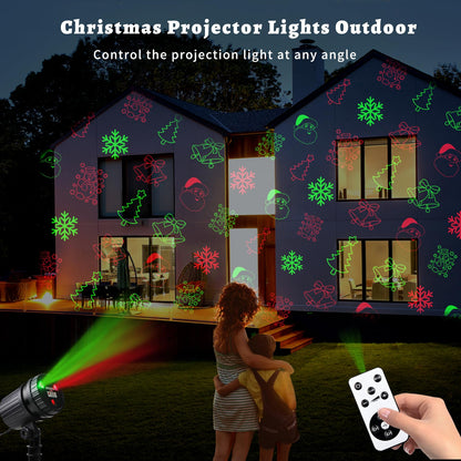 Christmas Laser Projector Lights, 8 Patterns LED Projection Lights with Remote, Landscape Projector Spotlights, Red and Green Star Show, Decoration for Outdoor and Indoor, Christmas, Holiday