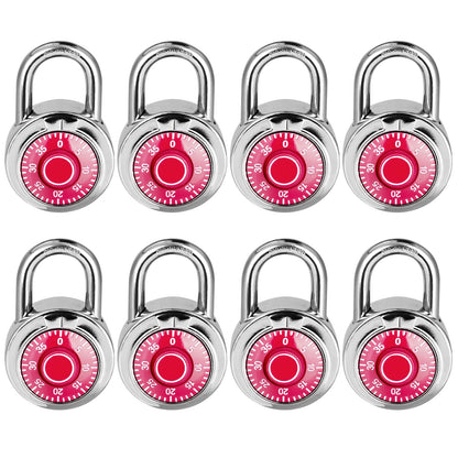 Combination Lock, LQYN Standard Dial Combination Lock, Pack of 8; Red Turnplate, 2 in. Wide, Fixed Three Digital Combination, for School, Gym & Locker, Toolbox, Gate