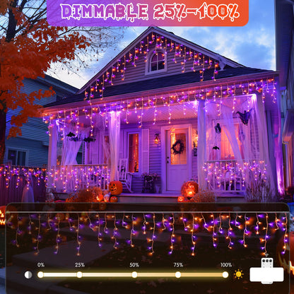 JMEXSUSS 400 LED Orange and Purple Christmas Lights Outdoor, 38.8 FT Orange and Purple Icicle Light Outdoor Waterproof, 8 Modes Halloween Lights Plug in for House Christmas Party Decorations