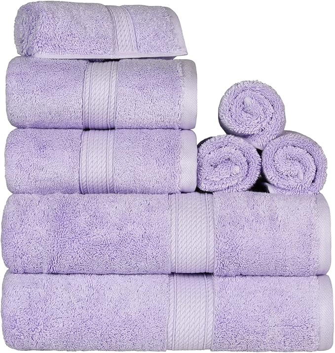 SUPERIOR Egyptian Cotton Pile 8 Piece Towel Set, Includes 2 Bath, 2 Hand