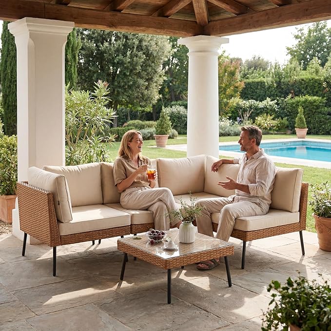 Aoxun 5-Piece Patio Furniture Set, Wicker Outdoor Furniture