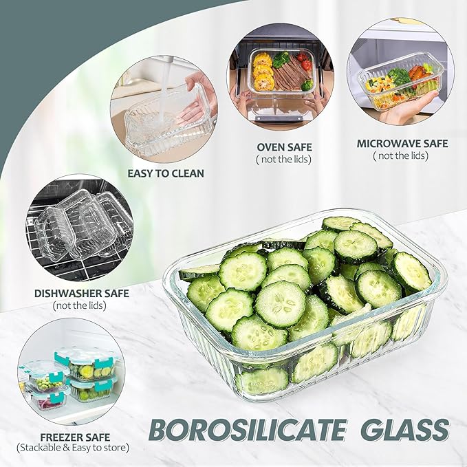 KOMUEE 10 Packs Glass Meal Prep Containers