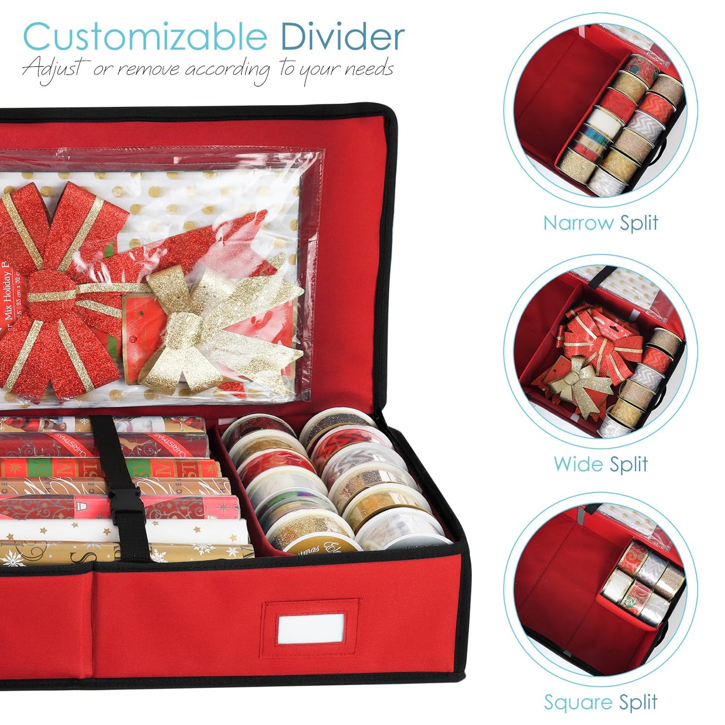 Hearth & Harbor Wrapping Paper Storage Container - Christmas Storage Bag with Interior Pockets - Gift Wrap Organizer Fits Up to 22 Rolls of 40" - Tear Proof, Red