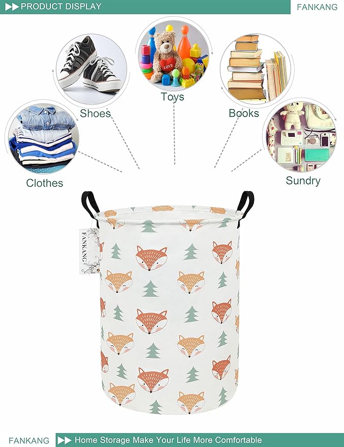 FANKANG Storage Basket, Nursery Hamper Canvas Laundry Basket Foldable