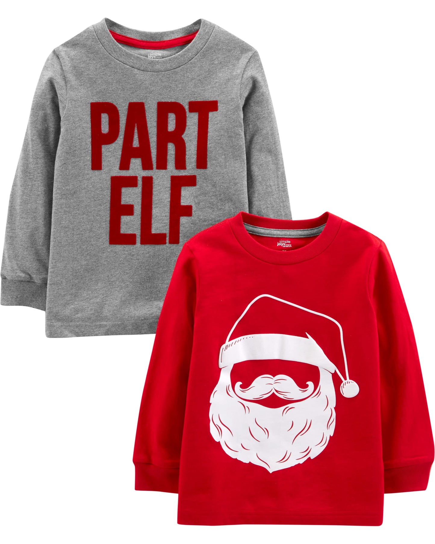 Simple Joys by Carter's Toddler Boy's 2-Pack Christmas Long-Sleeve Tees Shirt, santa/Part Elf, 2T