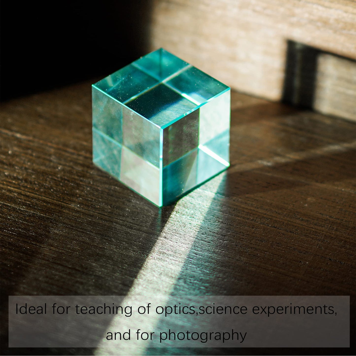 QFkris K9 Crystal Optical Glass Prism Cube Paperweight Ornament Art Glass Figurine Table Home Collectible Decor Photography Accessory (1.5inch,Cyan)