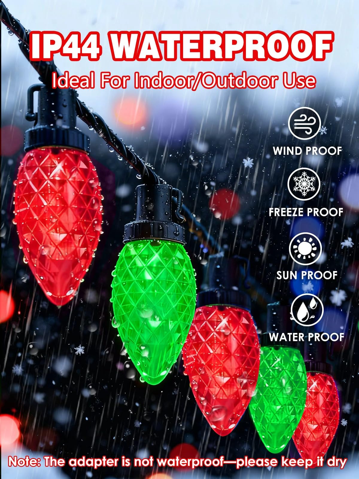 2 Pack 66FT 100LED Extendable C9 Christmas Lights Outdoor/Indoor, Waterproof Christmas String Lights Plug in, Green Wire LED Fairy Lights for Xmas Tree Garden Patio Wedding Party Decor (Red and Green)
