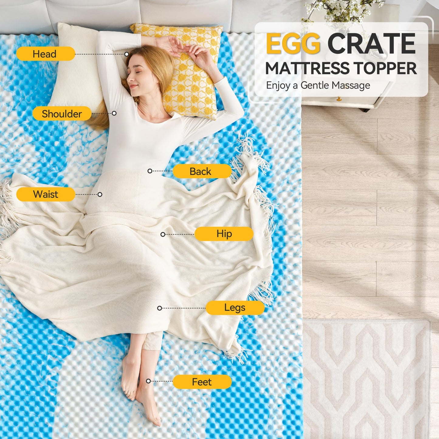 SINWEEK 2 Inch Egg Crate Memory Foam Mattress Topper Twin Size, Soft Mattress Pad for Back Pain Relief, Bed Topper, CertiPUR-US Certified, Blue