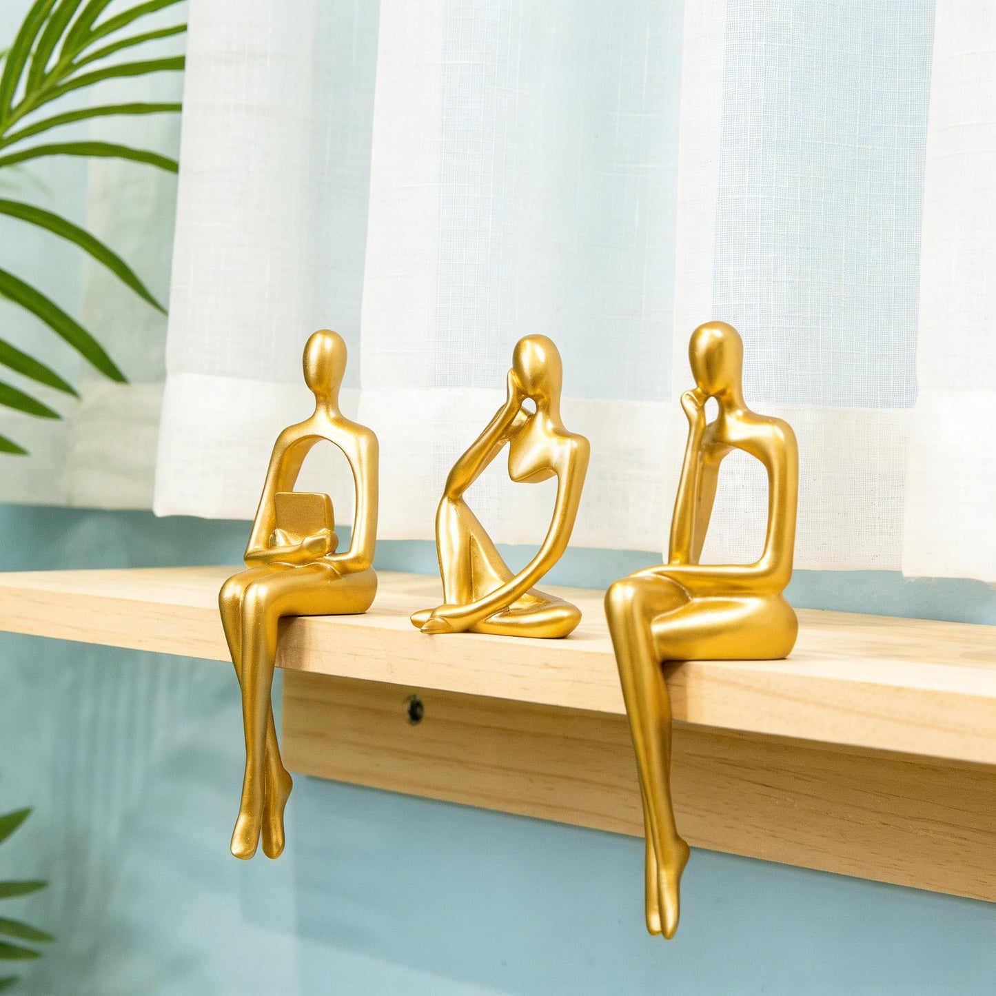 Prettidecor Gold Home Decor Thinker Statue Accents, Set of 3 Thinker Sculptures Office Decor Modern Abstract Resin Decoration on Shelf Table Desk for Living Room Office Bedroom (Gold, Large)