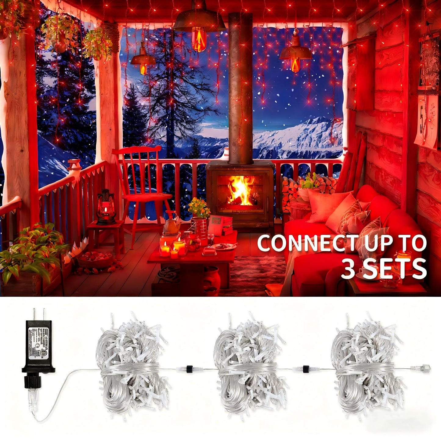 oopswow Christmas Icicle Lights Outdoor,300LED 33FT Christmas String Lights,Connectable Valentine's Day Lights with 30V Plug in for Valentine Wedding Party Eave Garden Wall Indoor Decor, Red