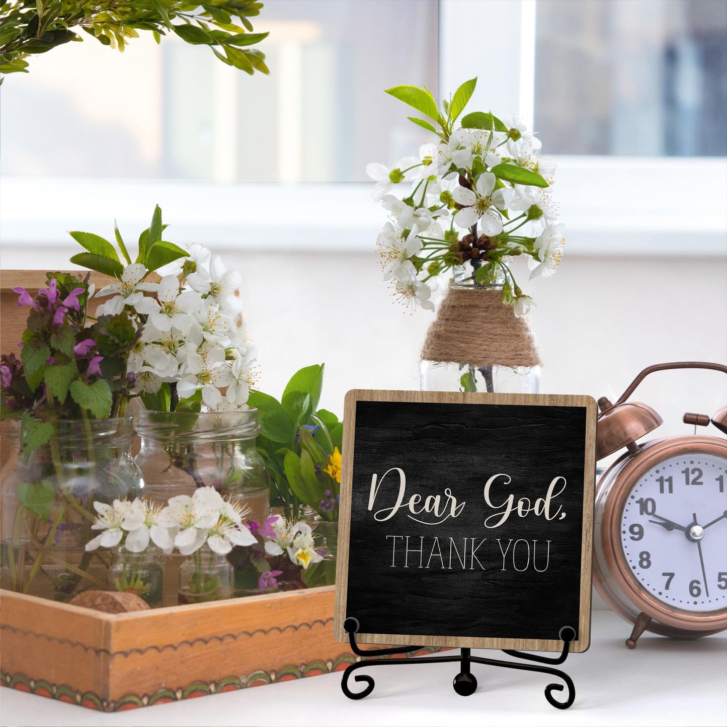 Modern Farmhouse Decor, Home Decor For Living Room, Boho Chic Aesthetic Shelf Decorations, Christian Dear God Sign, Farm House Entryway Tv Stand Fireplace Coffee Table Decoration (01)