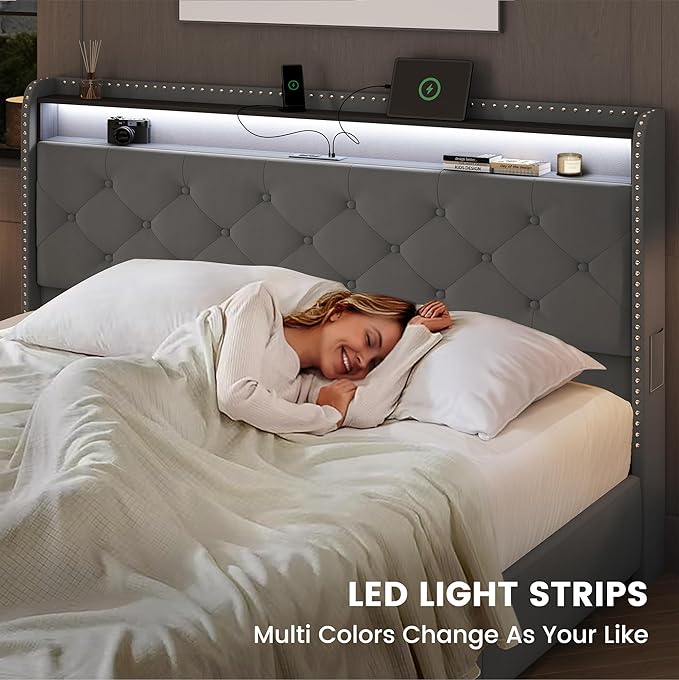 LARMACE Queen LED Bed Frame