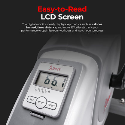 Sunny Health & Fitness Magnetic Under Desk Mini Exercise Cycle Bike, Dual Function Pedal Exerciser with Digital Monitor and Carrying Handle – SF-B020026