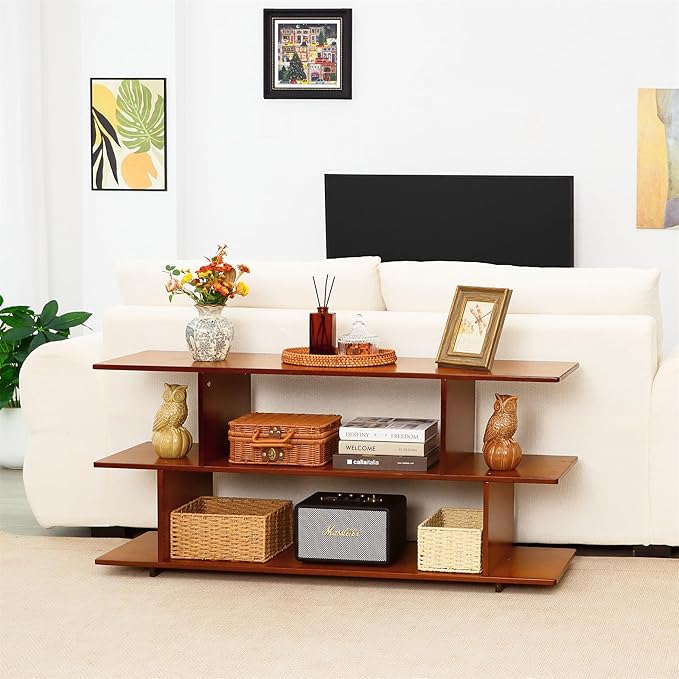 Bamboo TV Stand for TVs up to 55", 3 Tier Accent Entertainment Center
