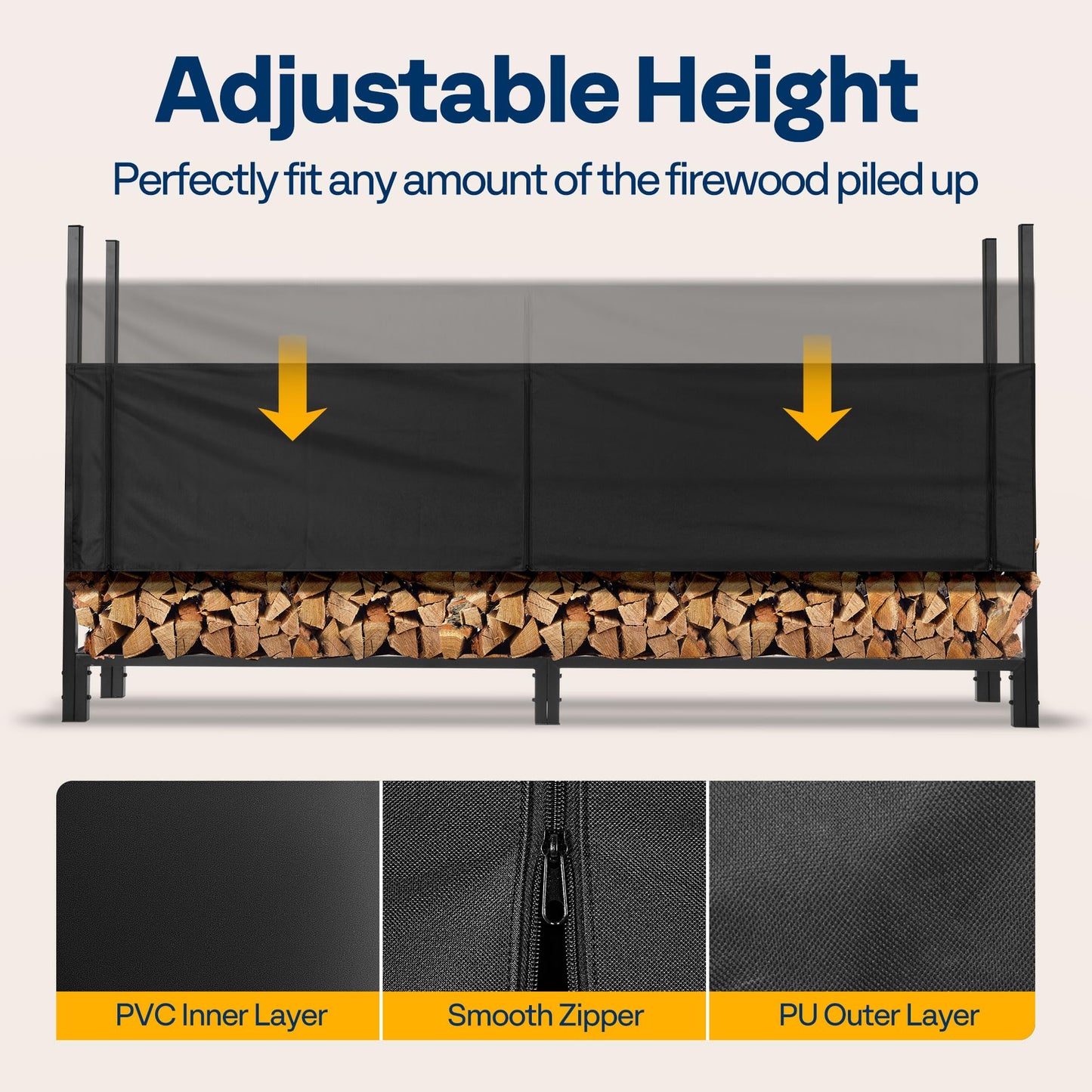 VIVOHOME Upgraded Heavy Duty 8 ft 1/2 Cord Firewood Rack Outdoor with Cover Combo Set, Thick Steel Log Holder Up to 3300 lb, Fire Wood Pile Storage Stand Organizer Black