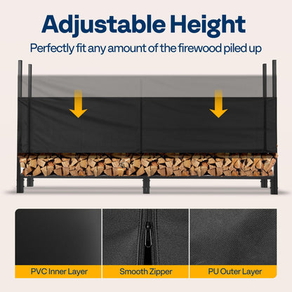 VIVOHOME Heavy Duty 8 ft 1/2 Cord Firewood Rack Outdoor with Cover Combo Set with 8ft Waterproof Log Rack Cover