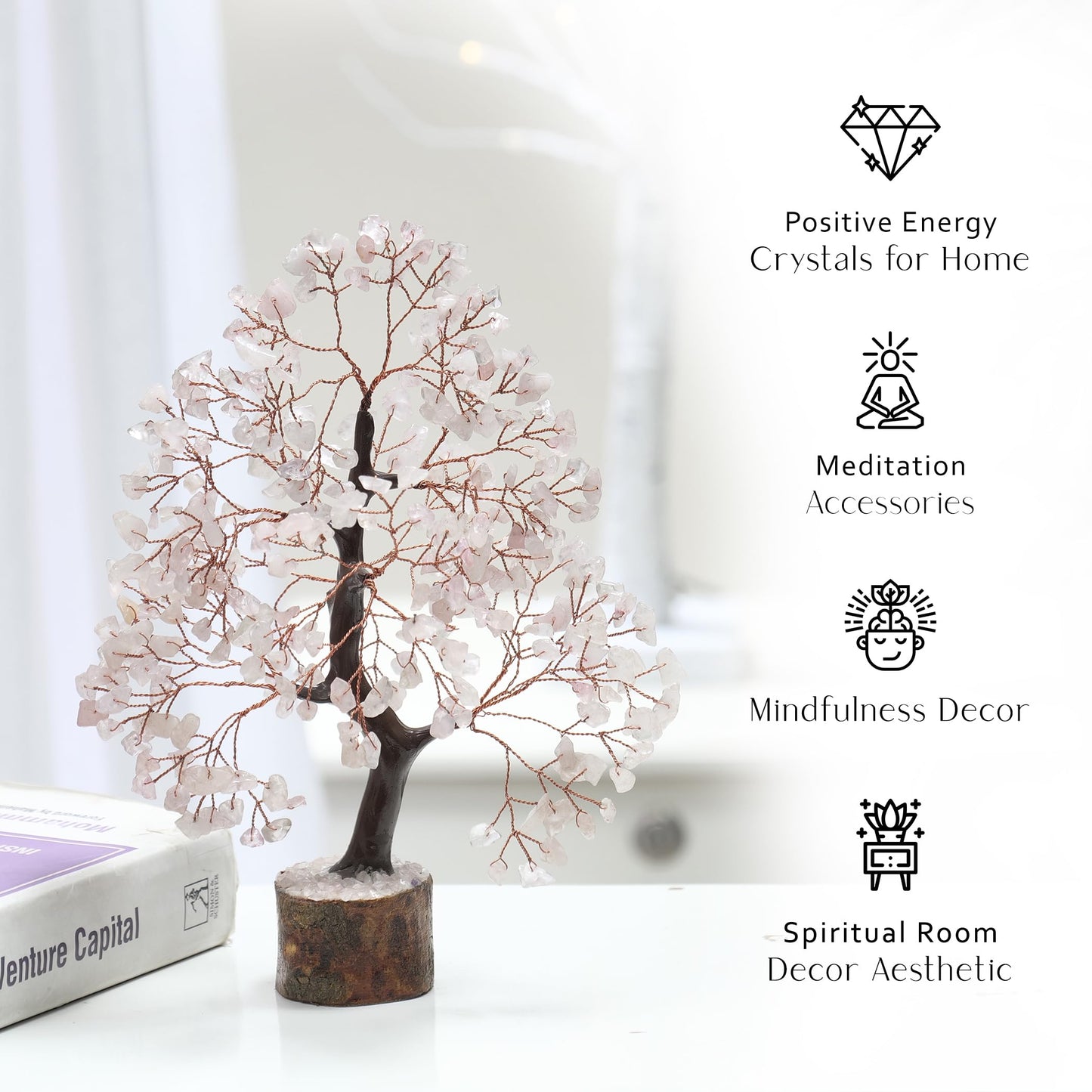 PYOR Rose Quartz, Gemstone Tree, Crystal Tree, Reiki Decor, Crystal Gifts for Women, Rose Quartz Crystals, Feng Shui, Gem Stones, Pink Room Decor, Pink Money Bonsai