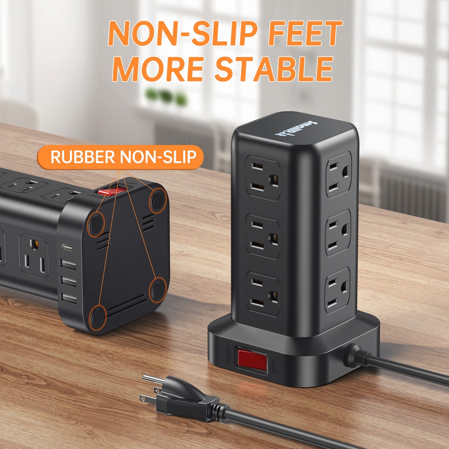 Extension Cord with Multiple Outlets, Surge Protector Power Strip Tower, 12 AC 4 USB，Surge Protector Tower 6.5FT Overload Protection for Home Office
