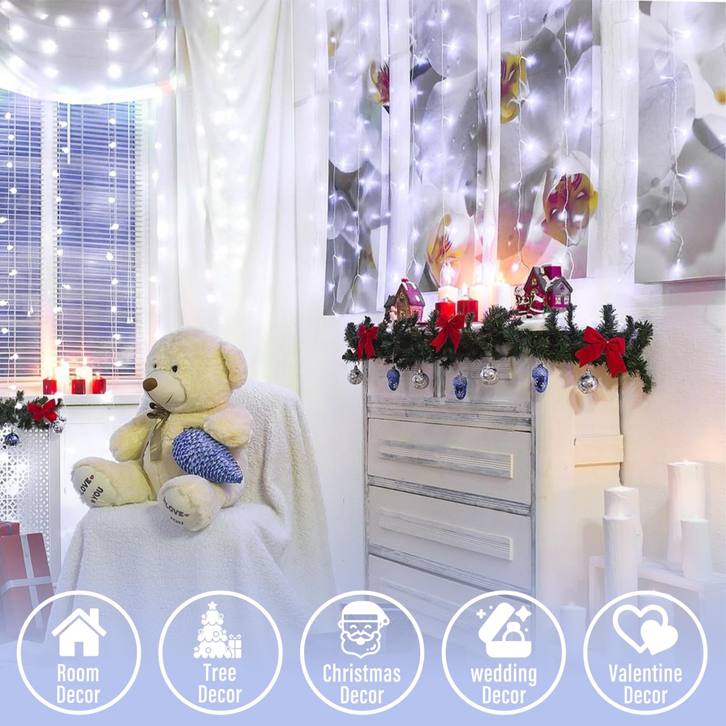 JMEXSUSS 66ft 200 LED White Christmas Lights Indoor Outdoor, Connectable String Twinkle Lights Outdoor Clear Wire Plug in for Bedroom House Fireplace Christmas Tree Decoration