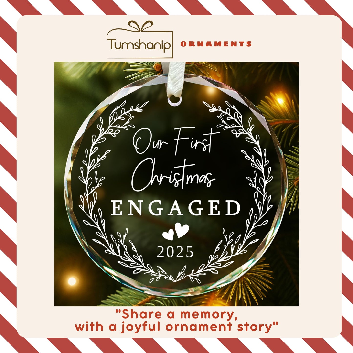 TUMSHANIP Engagement Gifts for Couples - Engagement Gifts for Women, Newly, Bride to be, Her, Fiance - Just Engaged Gift for Friend, Her - Our First Christmas Engaged Ornament 2025 - Glass Ornament