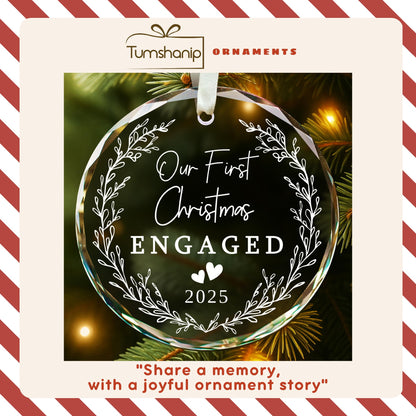 TUMSHANIP Engagement Gifts for Couples - Engagement Gifts for Women, Newly, Bride to be, Her, Fiance - Just Engaged Gift for Friend, Her - Our First Christmas Engaged Ornament 2025 - Glass Ornament