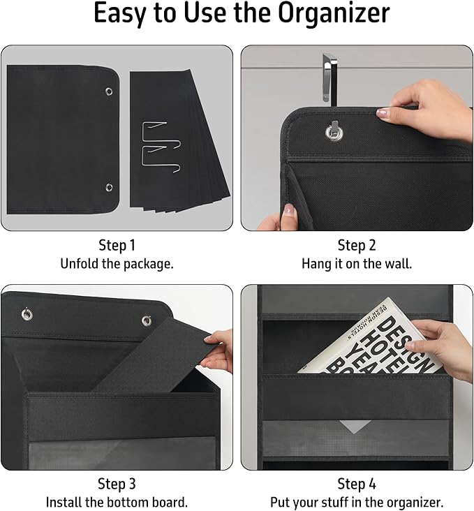 Over Door Organizer with 5 Large Pockets, Heavy Duty Hanging Organizer Storage