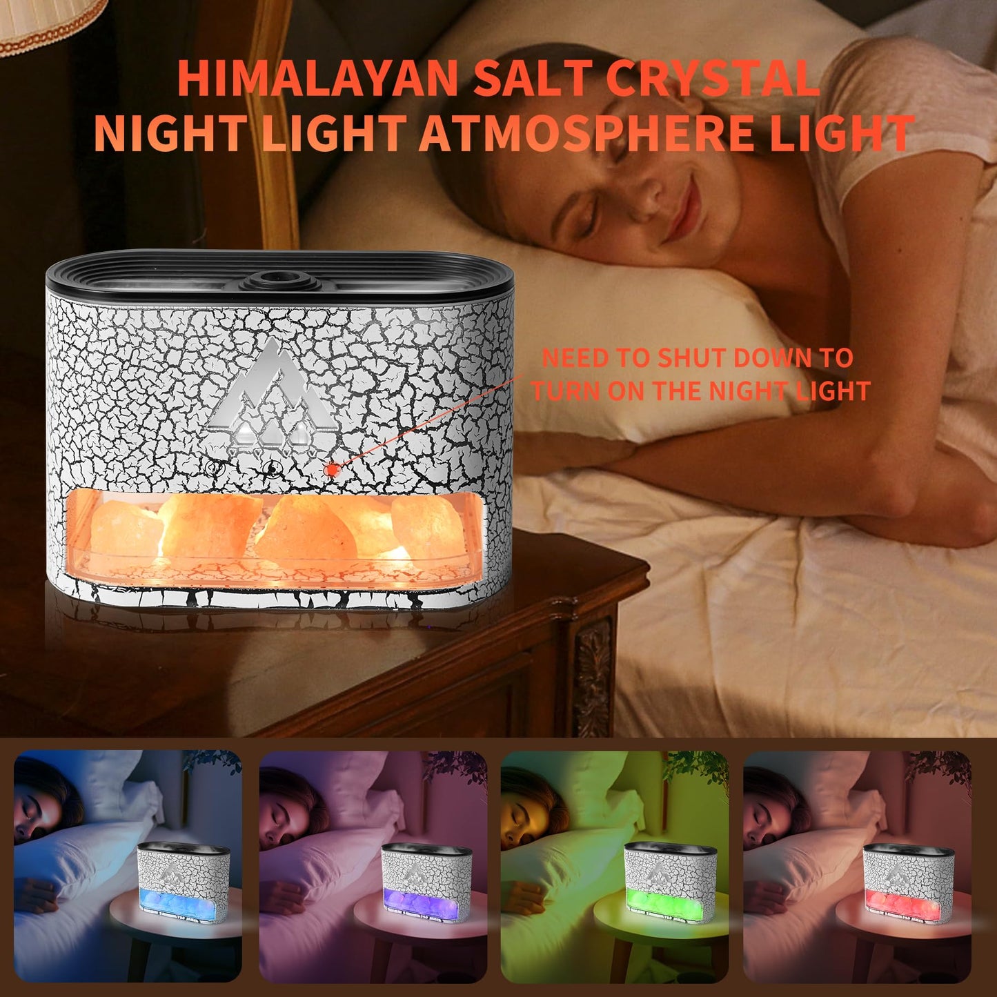 BOHOFAM Essential Oil Diffuser with Himalayan Salt lamp,Double Flame/Jellyfish 2 Mode Aroma Diffuser/Humidifier, Colorful Lights,4 * 10ML Hotel Collection Diffuser Oils Scents,for Home Bedroom(White)