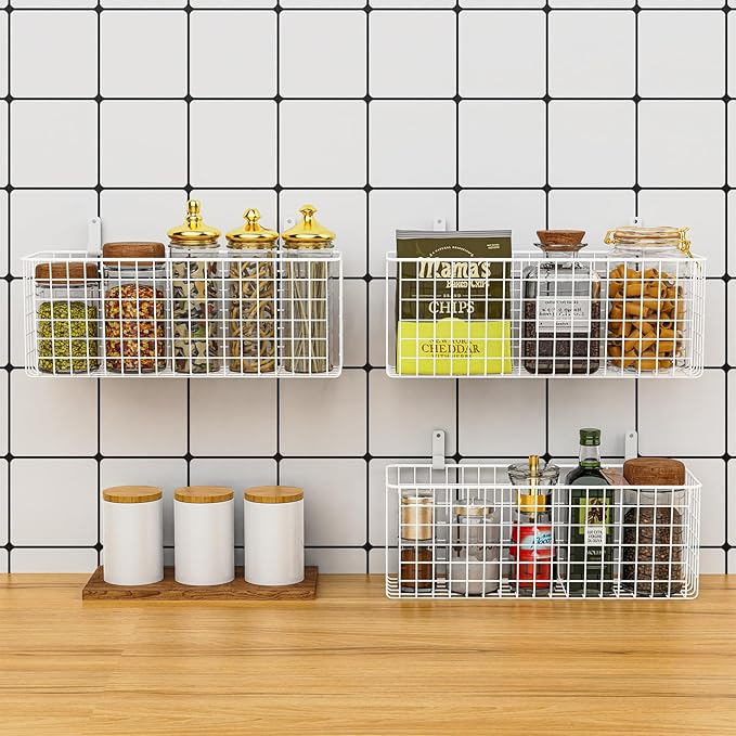 Joben Oligey 3 Set Hanging Wall Wire Baskets, Farmhouse Food Storage Kitchen