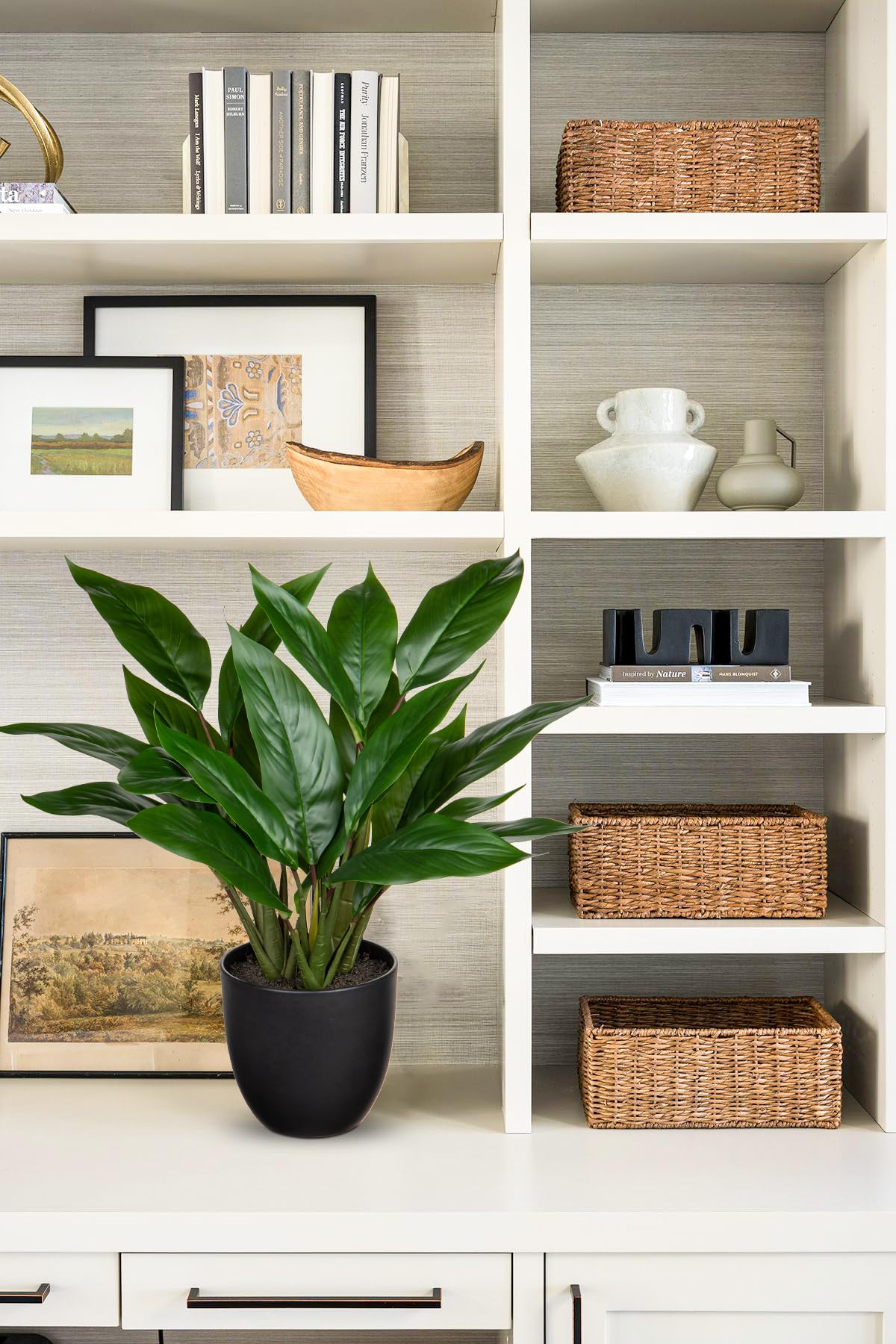 GnFlus Fake Plants 17'' Faux Plants Artificial Potted Plants Indoor Realistic Fake Cast Iron Plant Artificial Plants with Pot for Home Office Farmhouse Kitchen Bathroom Table Shelf Decor